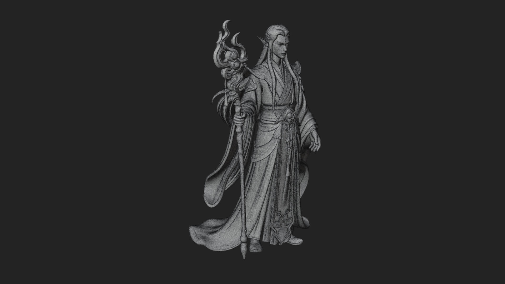 Elven High Mage Statue Design 3 3D Print Model 3D Model