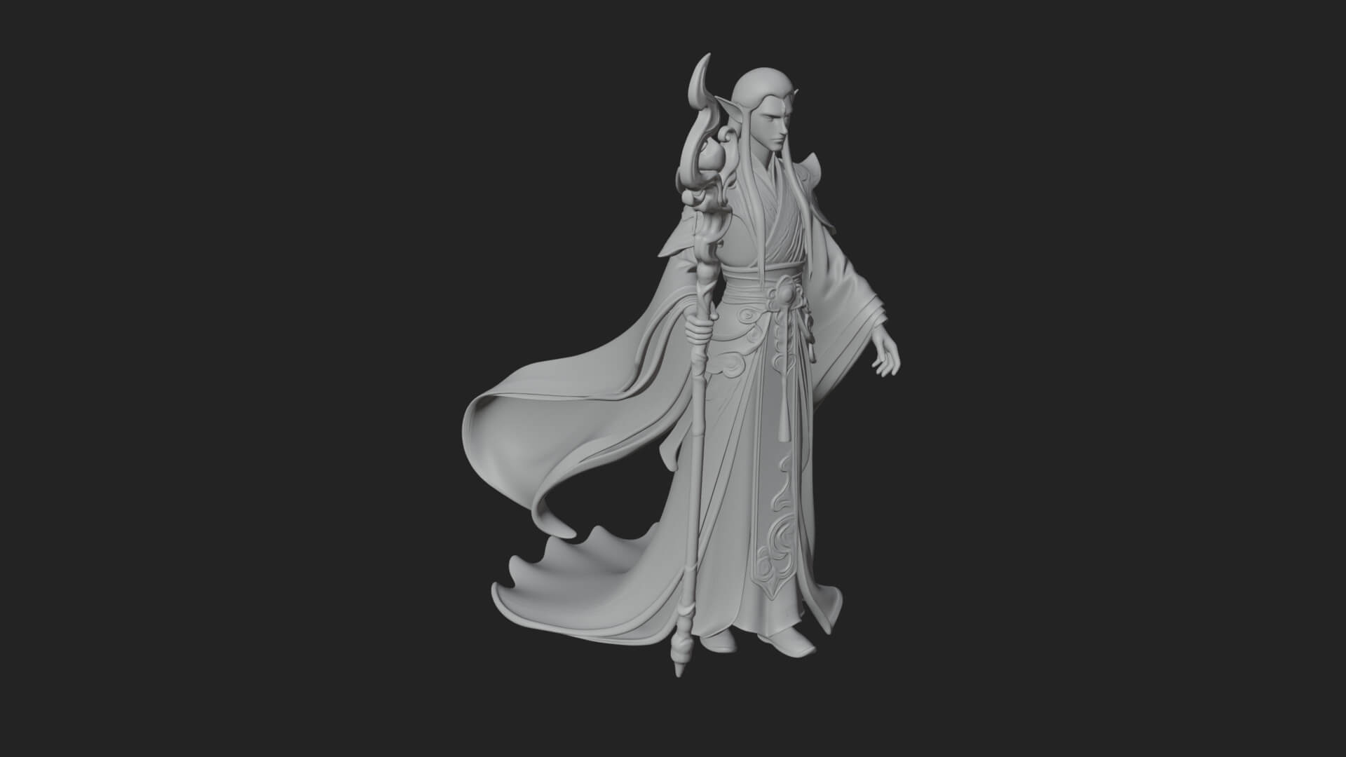 Elven High Mage Statue Design 4 3D Print Model 3D Model