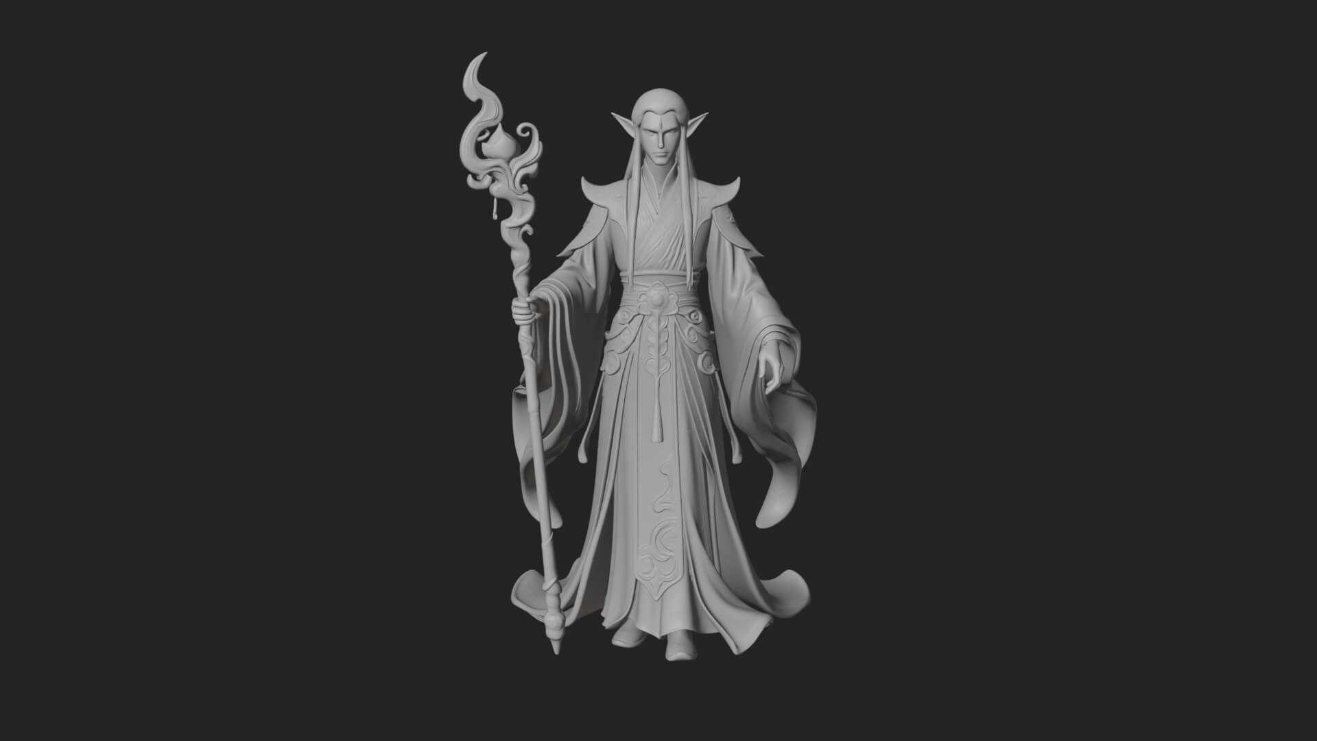 Elven High Mage Statue Design 4 3D Print Model 3D Model