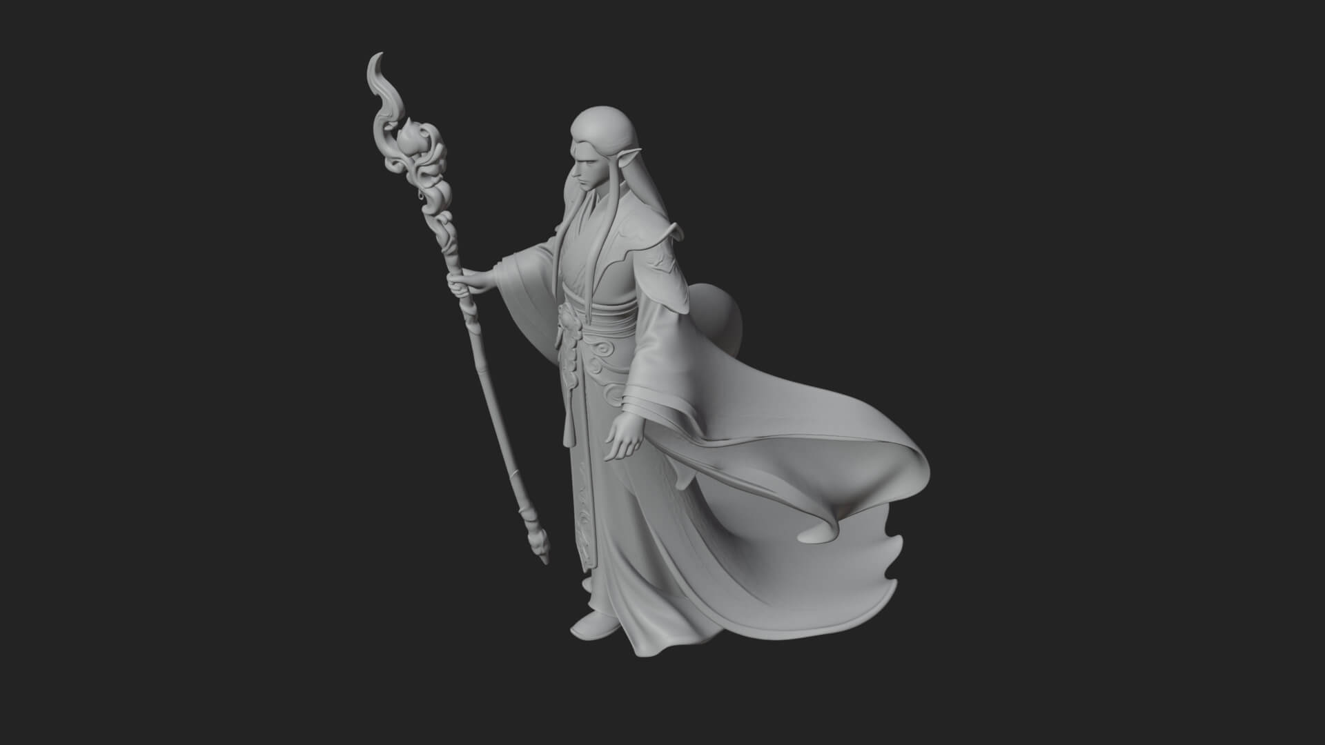 Elven High Mage Statue Design 4 3D Print Model 3D Model