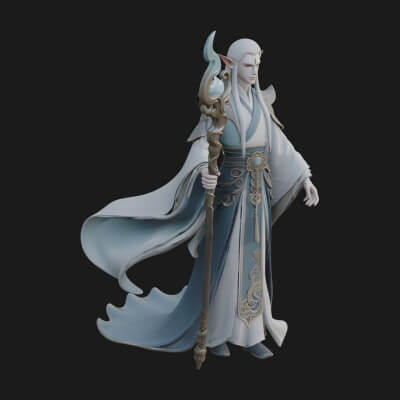 Elven High Mage Statue Design 4 3D Print Model