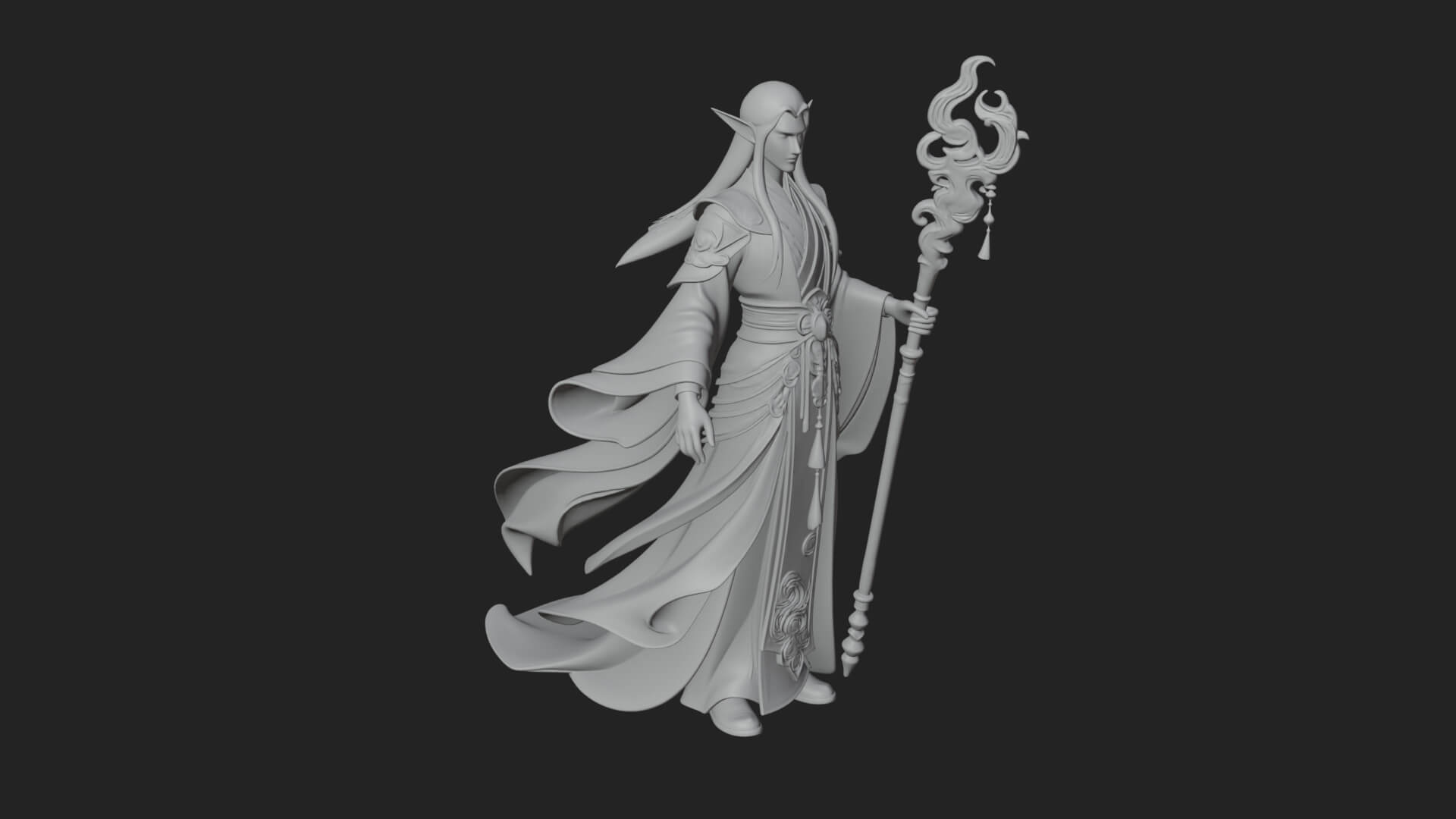 Elven High Mage Statue Design 5 3D Print Model 3D Model