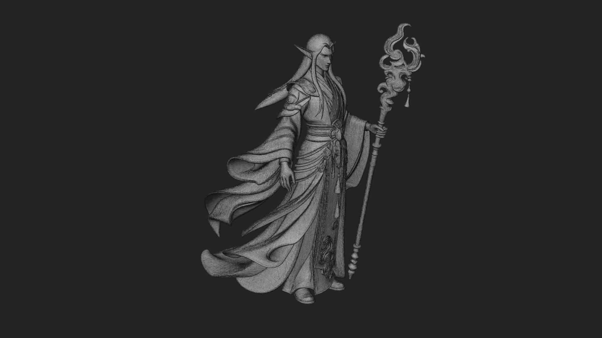 Elven High Mage Statue Design 5 3D Print Model 3D Model
