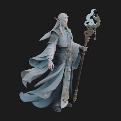 Elven High Mage Statue Design 5 3D Print Model