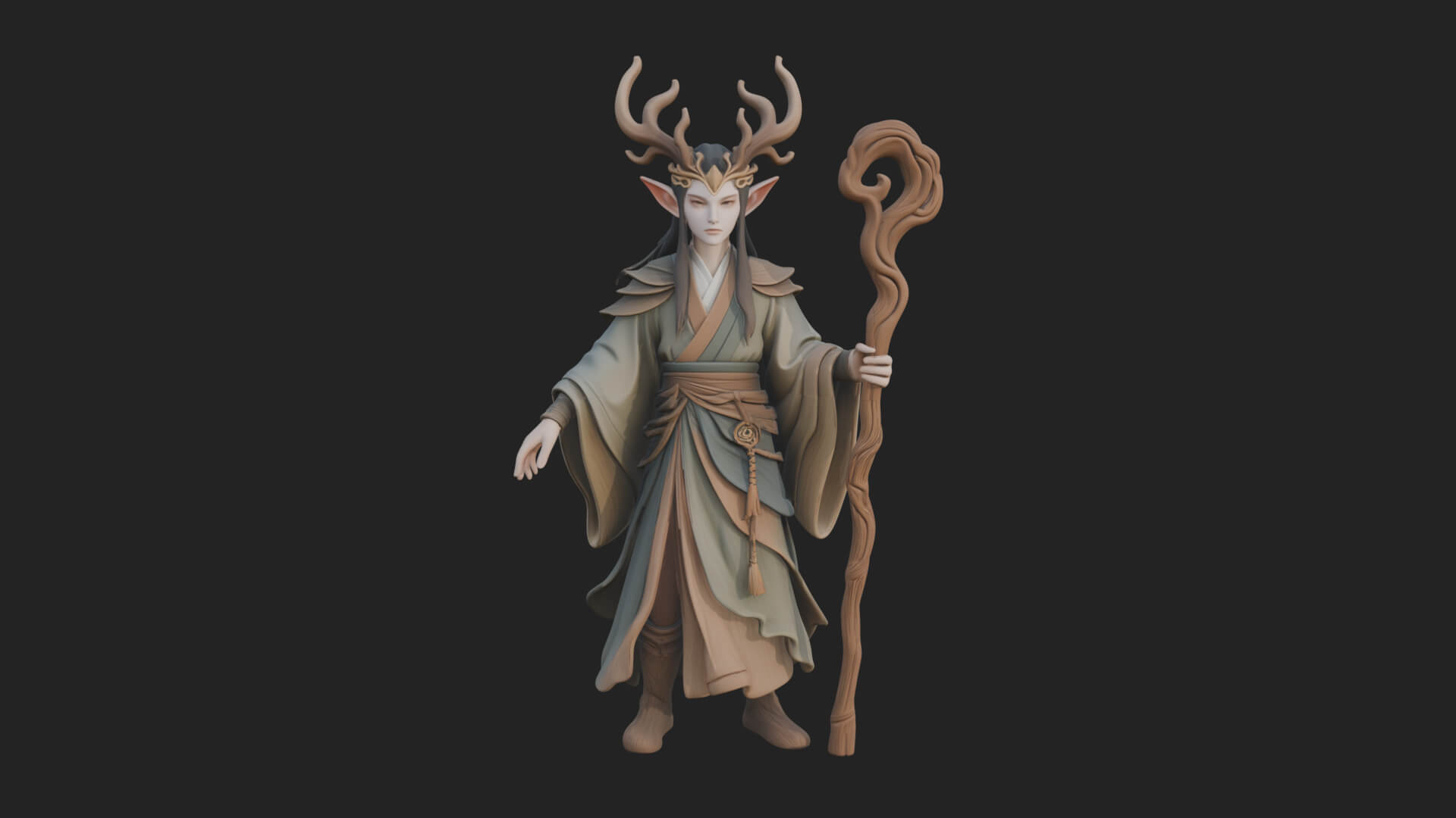 Elven High Mage Statue Design 7 3D Print Model 3D Model