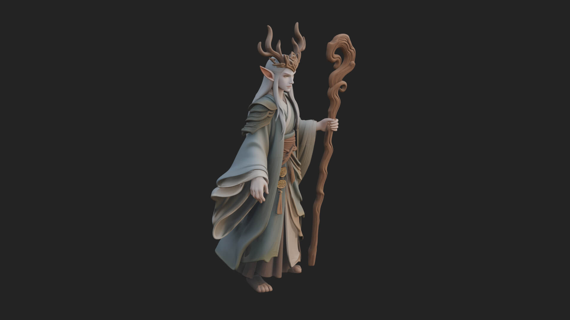 Elven High Mage Statue Design 8 3D Print Model 3D Model