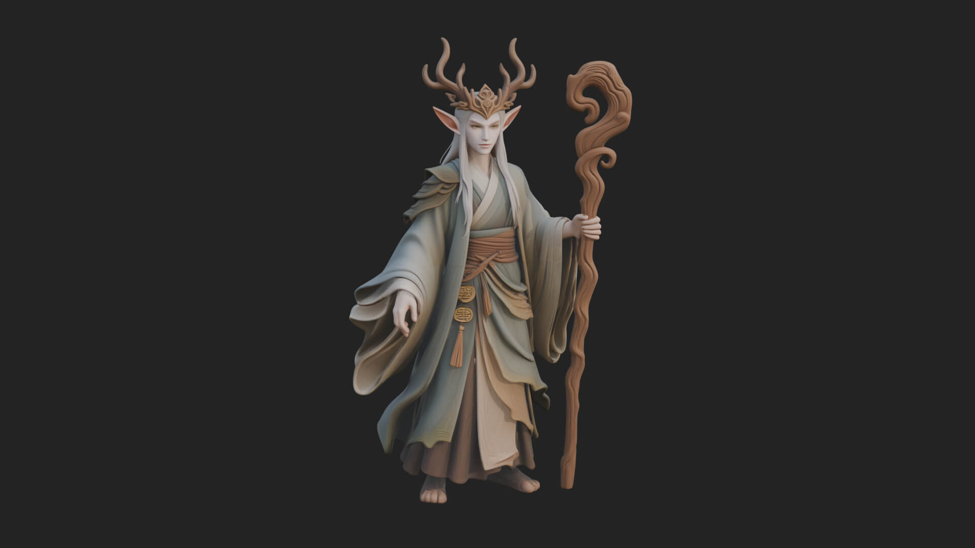 Elven High Mage Statue Design 8 3D Print Model 3D Model