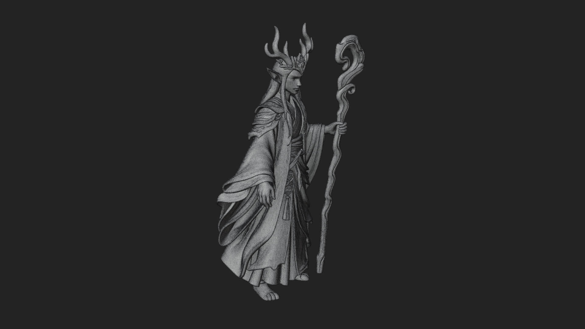 Elven High Mage Statue Design 8 3D Print Model 3D Model
