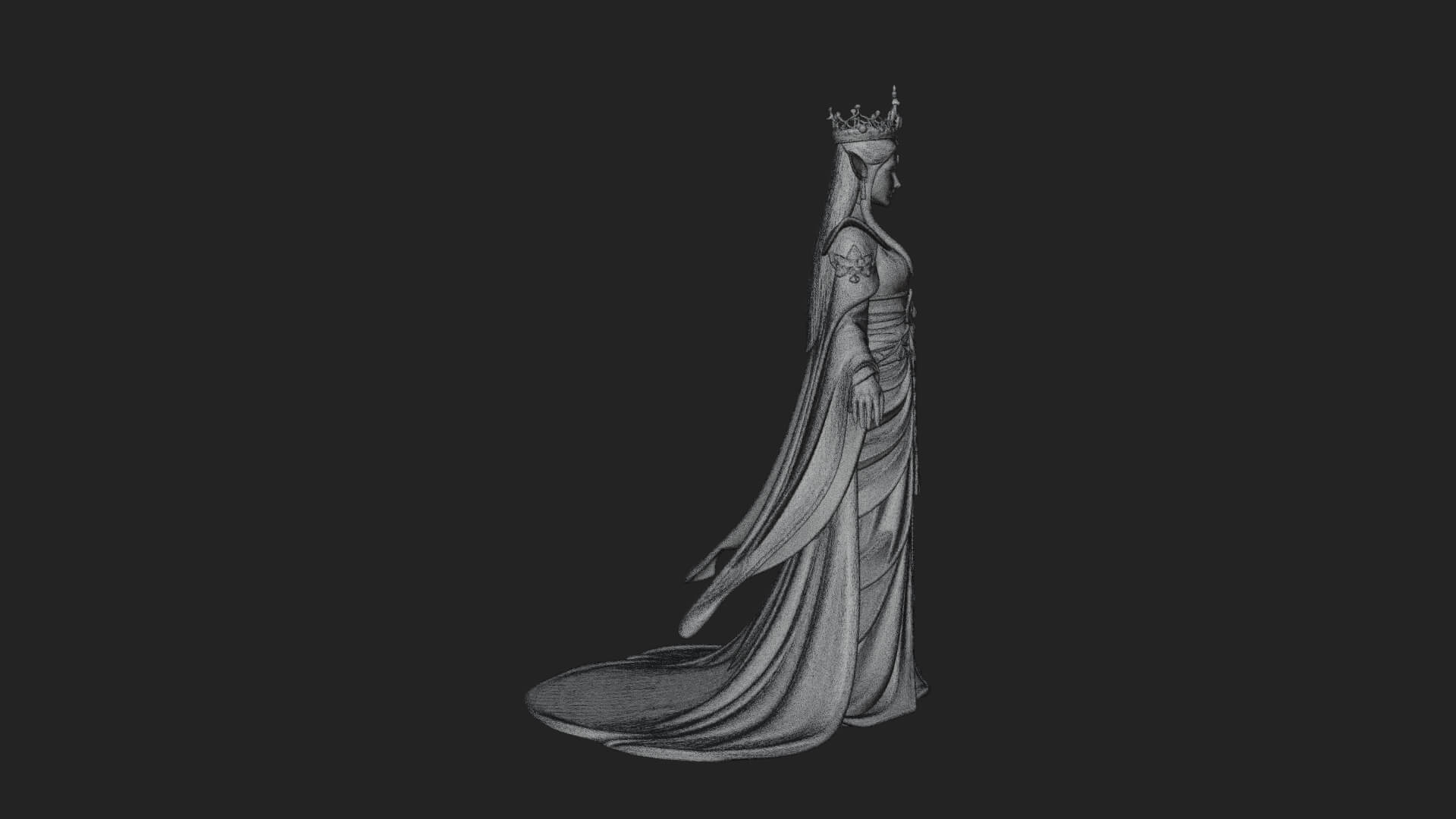 Elven Queen Statue Design 16 3D Print Model 3D Model
