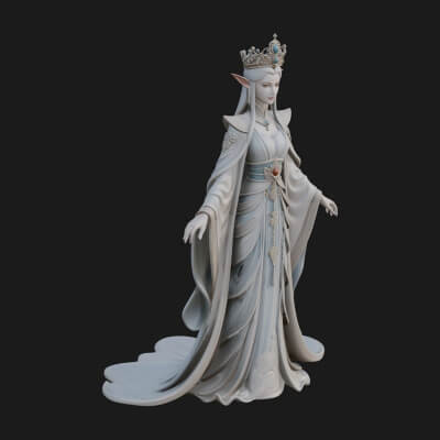 Elven Queen Statue Design 17 3D Print Model