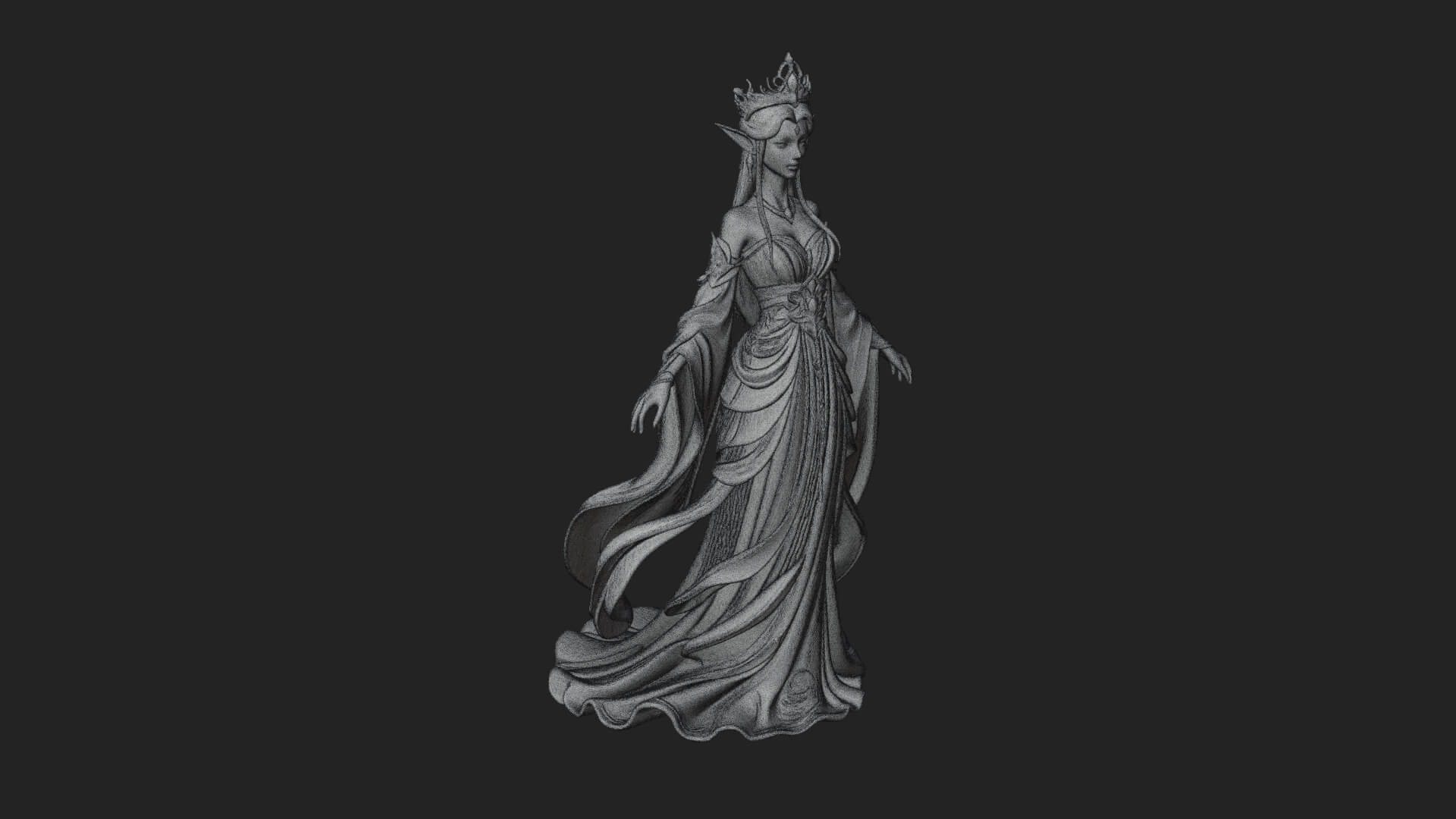Elven Queen Statue Design 20 3D Print Model 3D Model