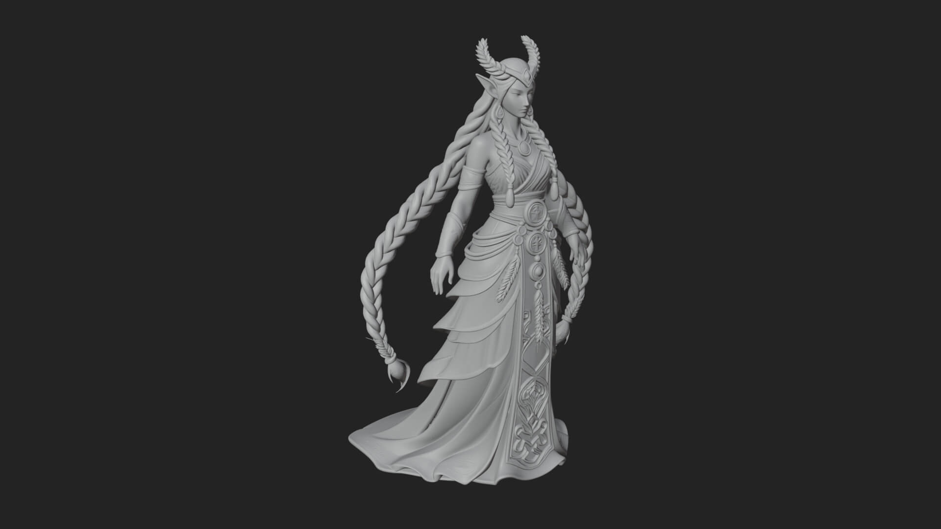 Elven Queen Statue Design 26 3D Print Model 3D Model