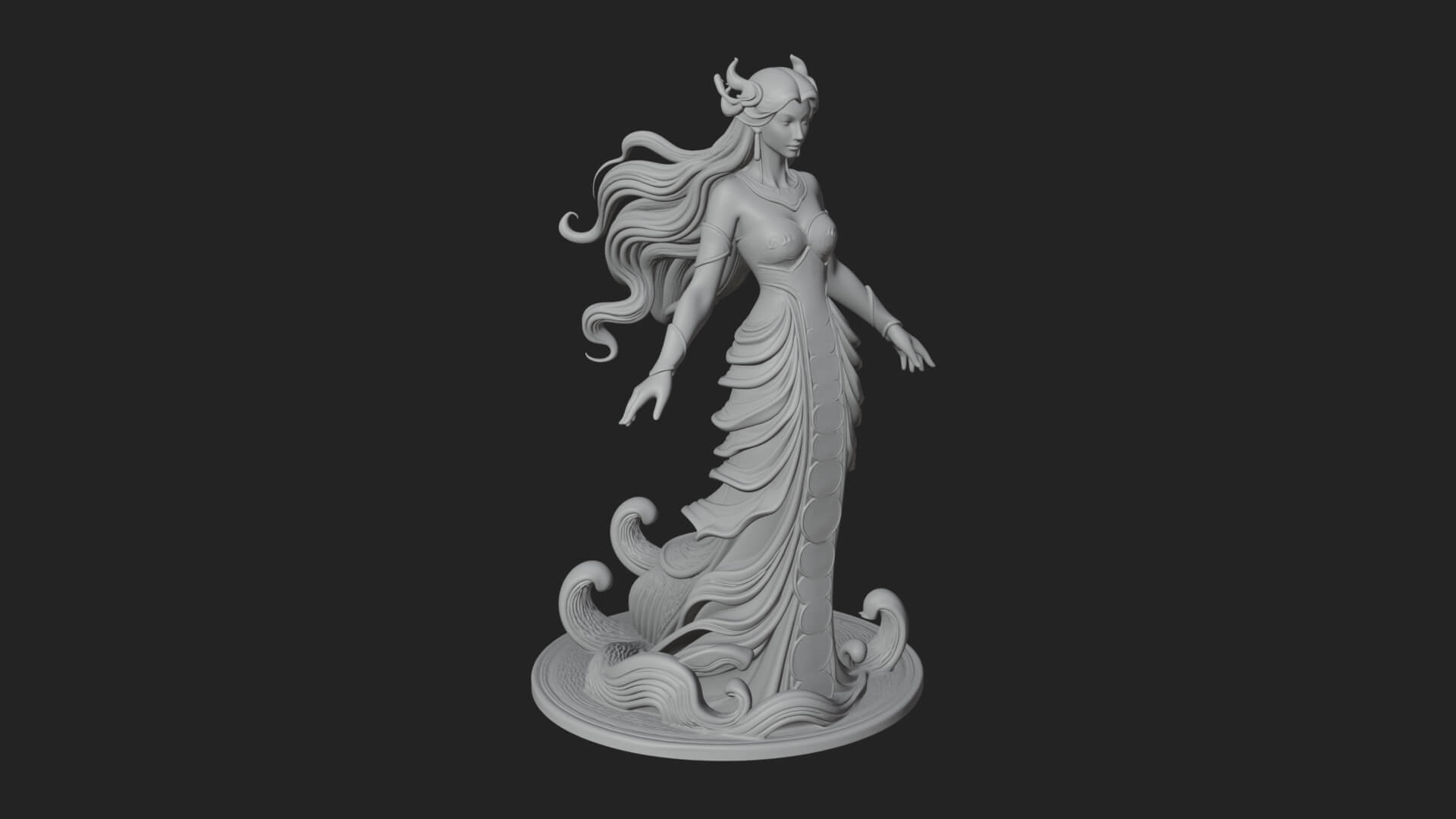 Elven Queen Statue Design 27 3D Print Model 3D Model