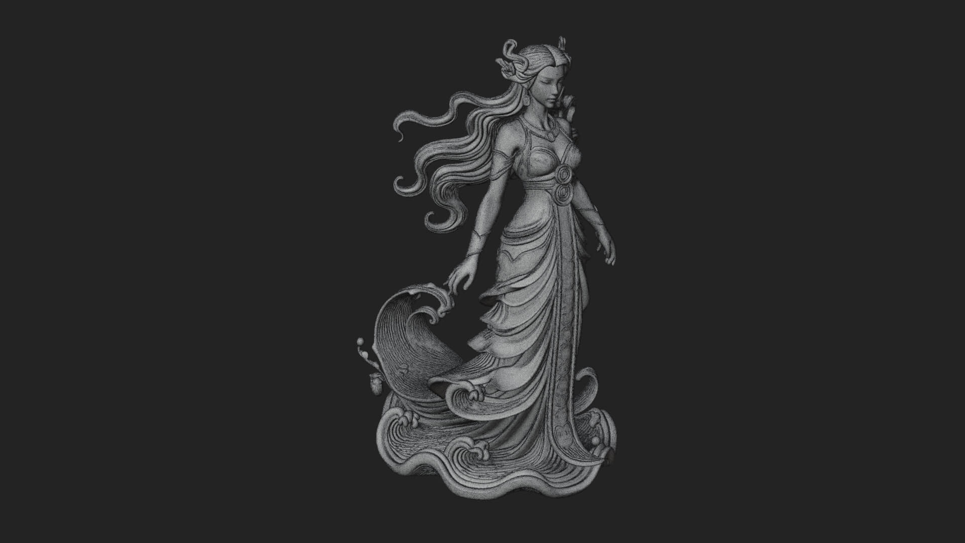 Elven Queen Statue Design 30 3D Print Model 3D Model