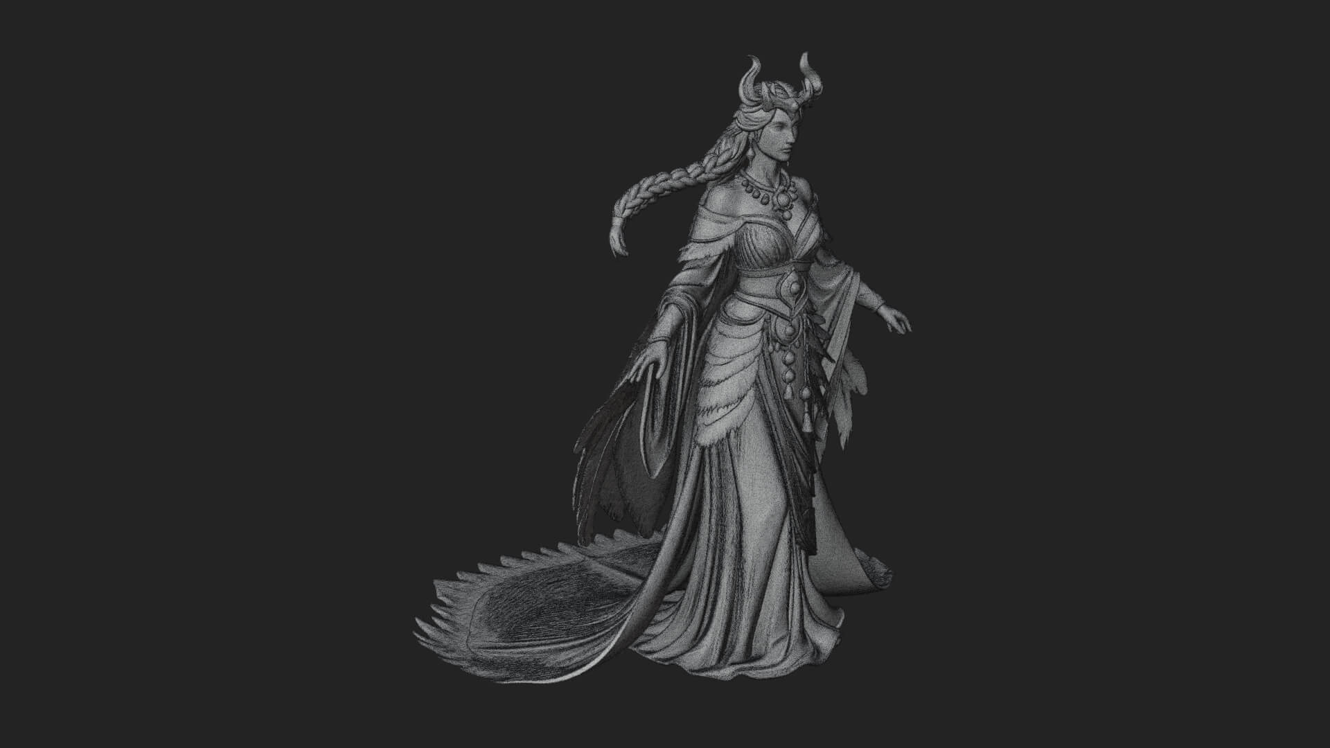 Elven Queen Statue Design 35 3D Print Model 3D Model