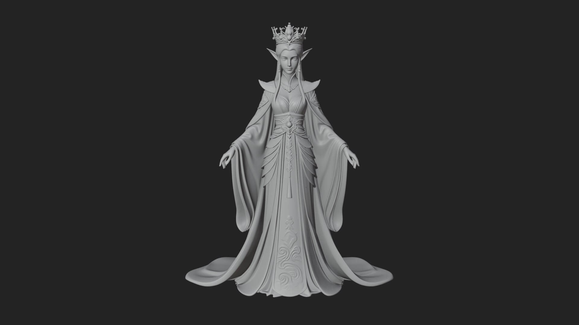 Elven Queen Statue Design 6 3D Print Model 3D Model