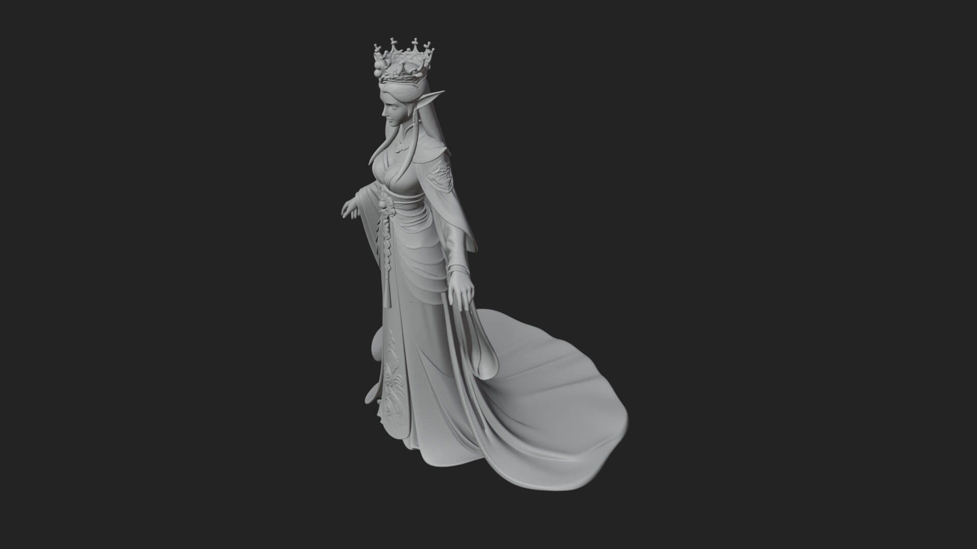 Elven Queen Statue Design 6 3D Print Model 3D Model