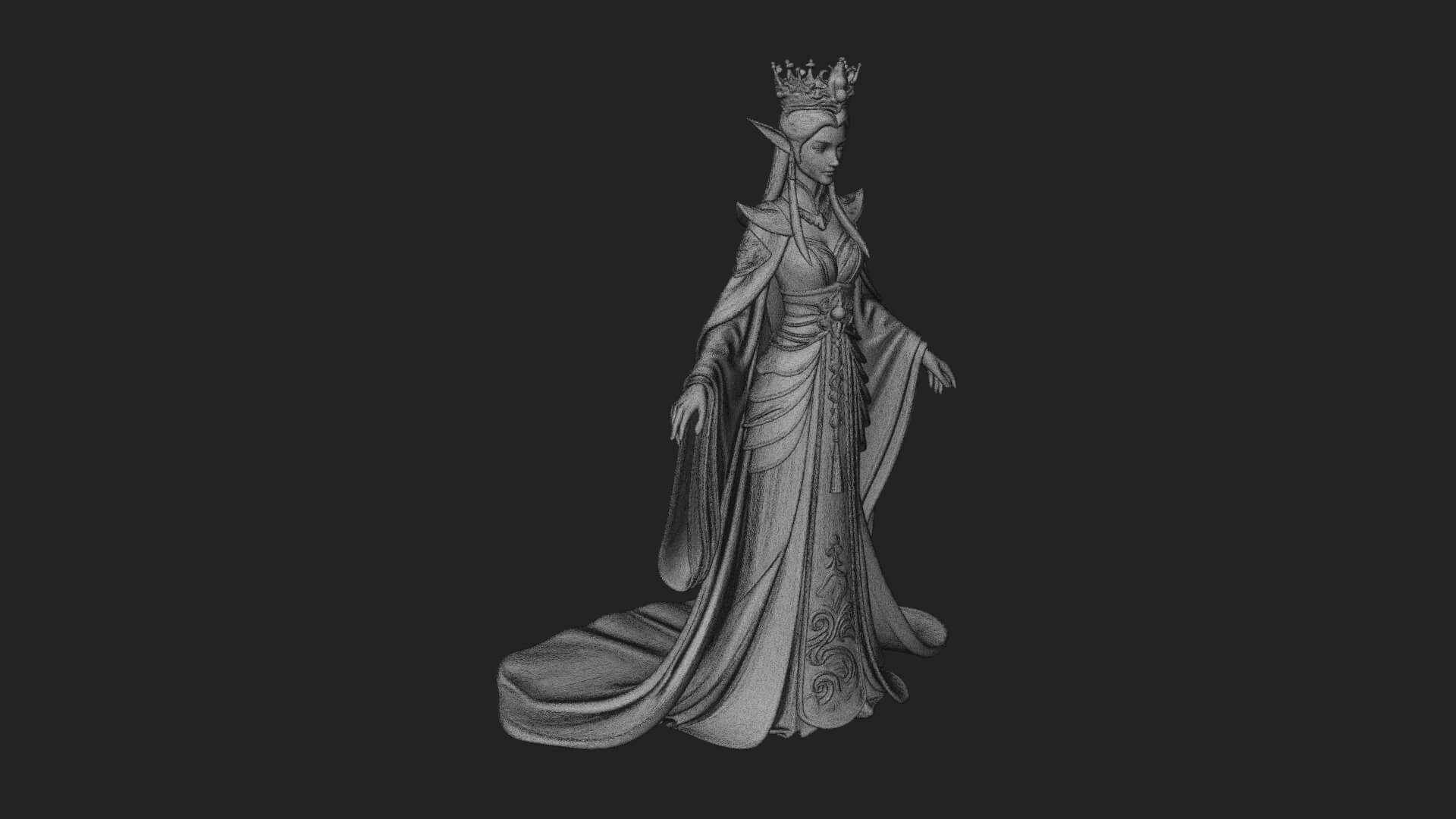 Elven Queen Statue Design 6 3D Print Model 3D Model