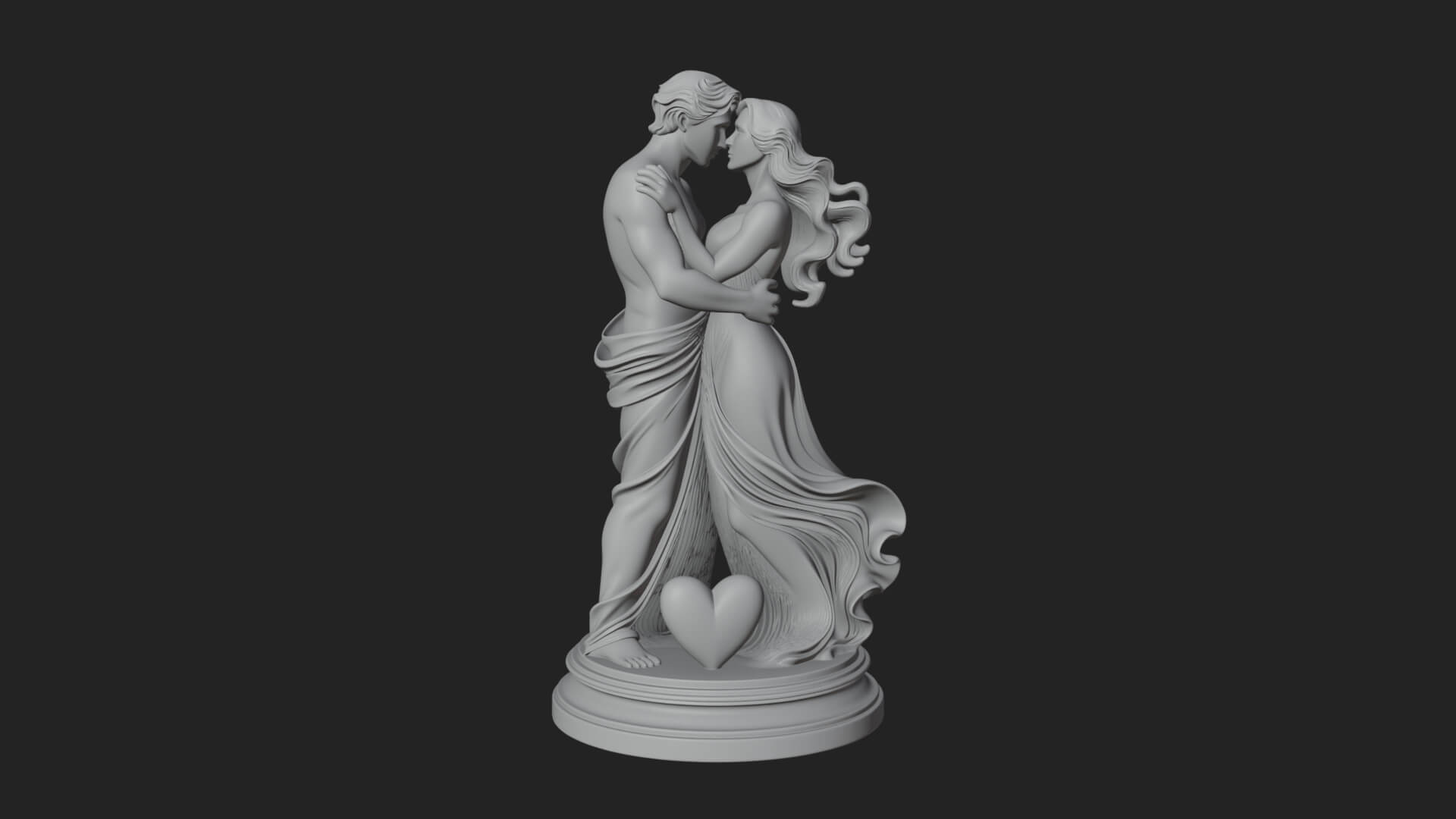Embracing Lovers Couple Statue Design 2 3D Print Model 3D Model