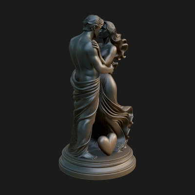 Embracing Lovers Couple Statue Design 2 3D Print Model