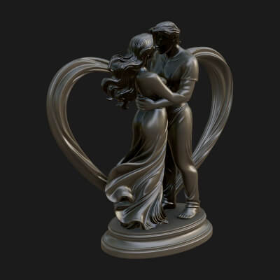 Embracing Lovers Couple Statue Design 5 3D Print Model
