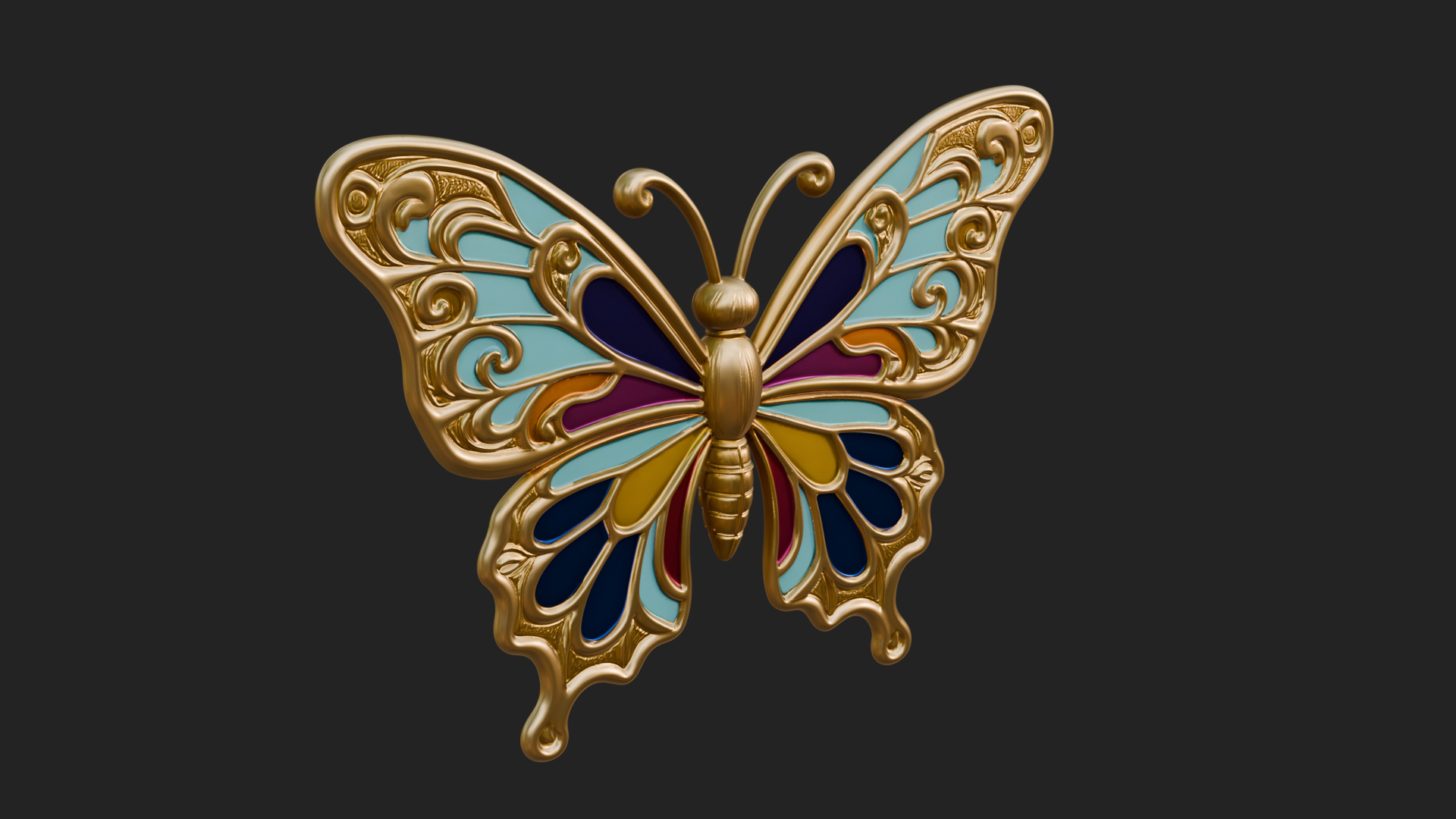 Enamel Wing Butterfly Pendant Design 1 3D Print Model 3D Model