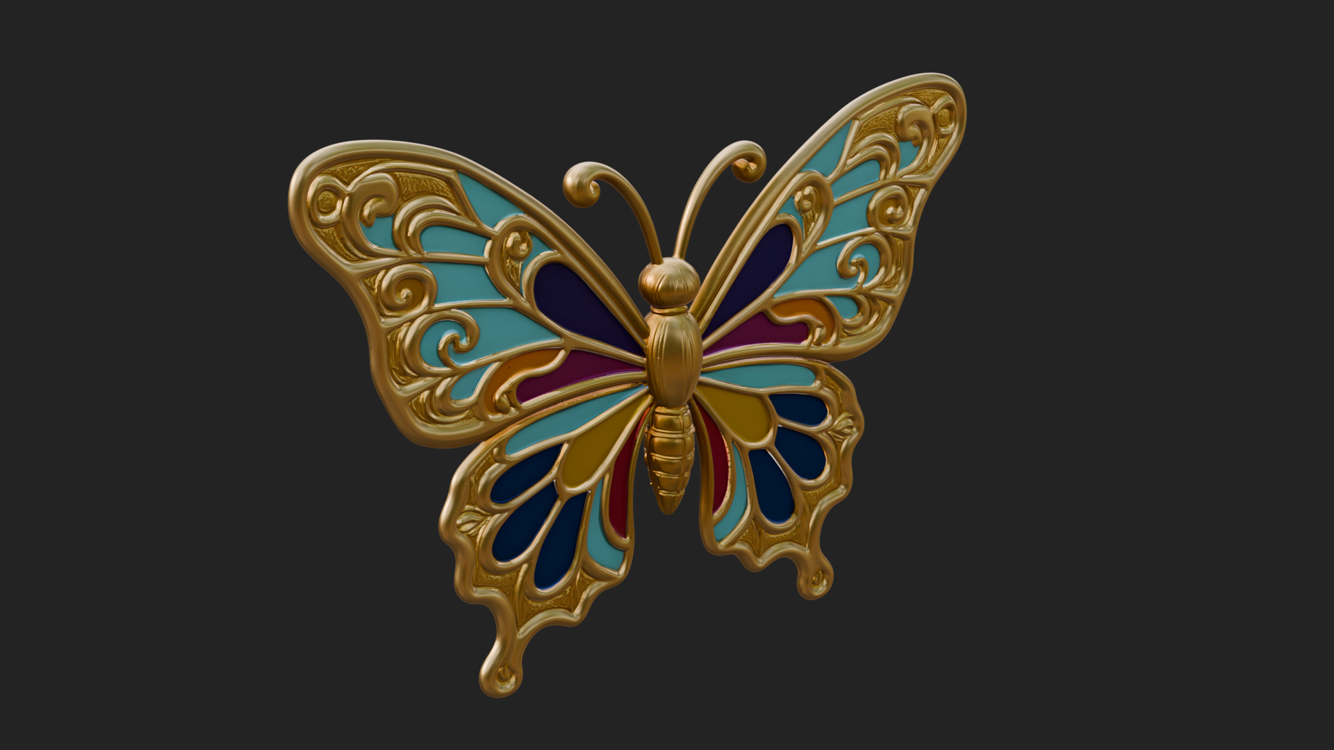 Enamel Wing Butterfly Pendant Design 1 3D Print Model 3D Model
