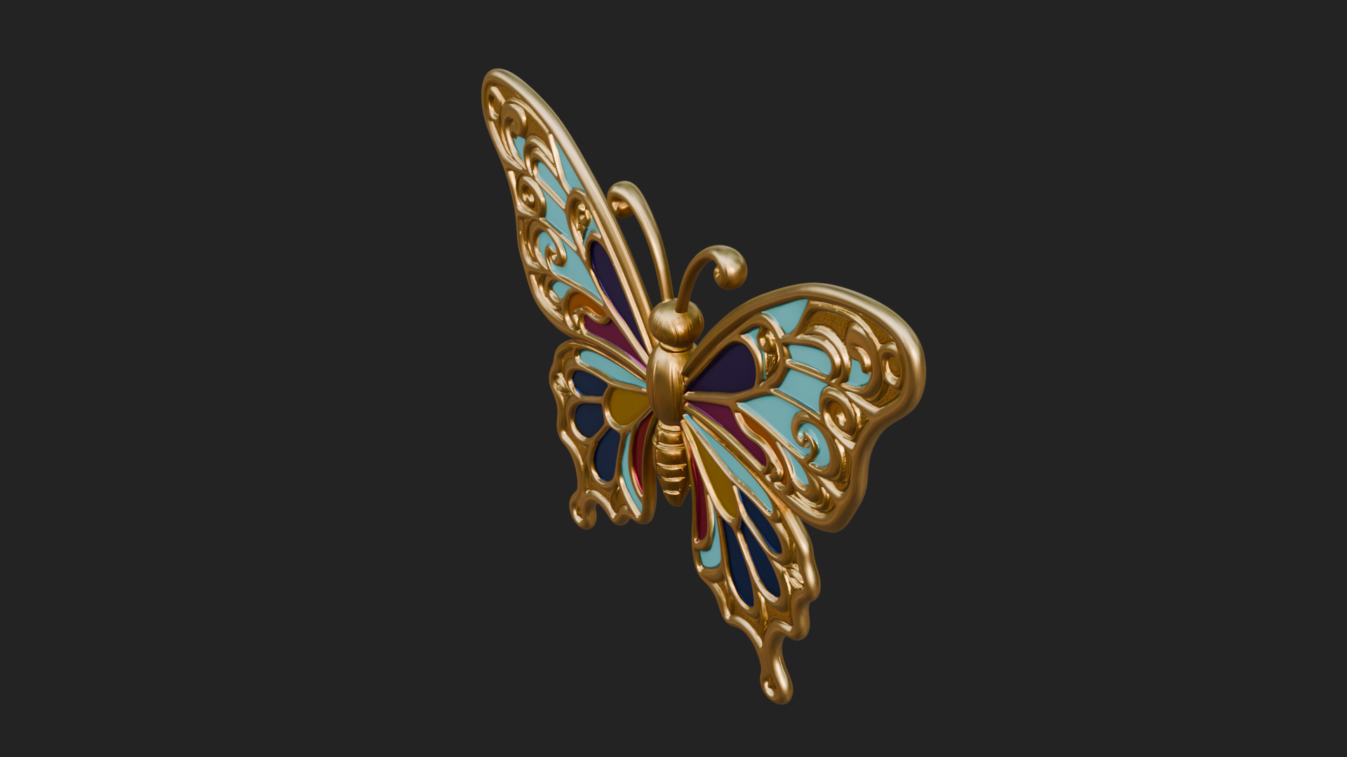 Enamel Wing Butterfly Pendant Design 1 3D Print Model 3D Model