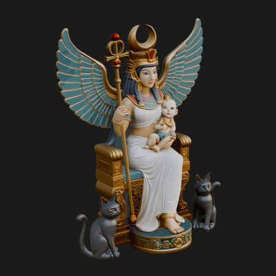 Enthroned Egyptian Goddess Statue Design 1 3D Print Model