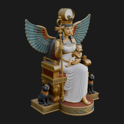 Enthroned Egyptian Goddess Statue Design 2 3D Print Model