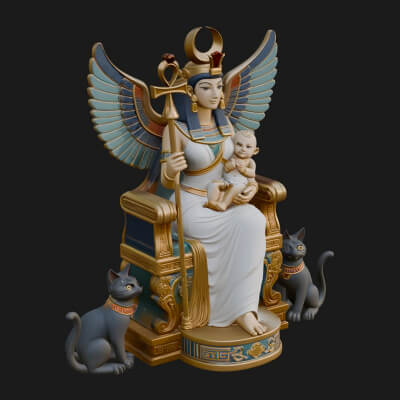 Enthroned Egyptian Goddess Statue Design 3 3D Print Model
