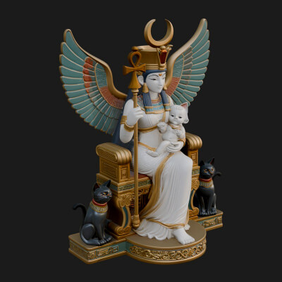 Enthroned Egyptian Goddess Statue Design 4 3D Print Model