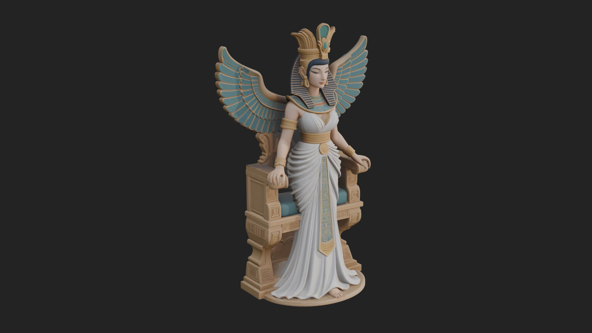 Enthroned Egyptian Goddess Statue Design 5 3D Print Model 3D Model
