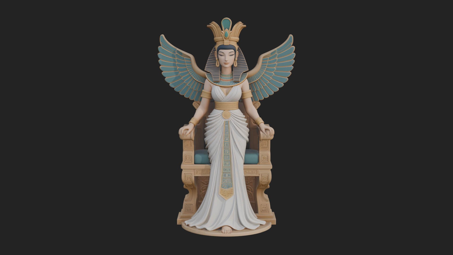 Enthroned Egyptian Goddess Statue Design 5 3D Print Model 3D Model