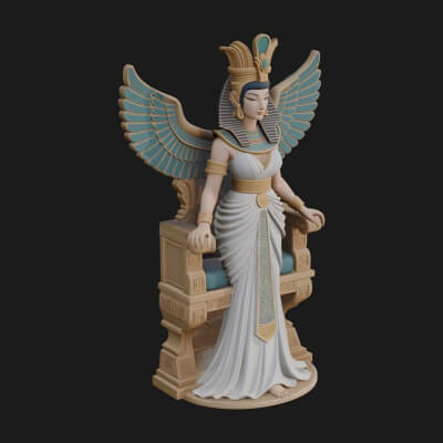 Enthroned Egyptian Goddess Statue Design 5 3D Print Model