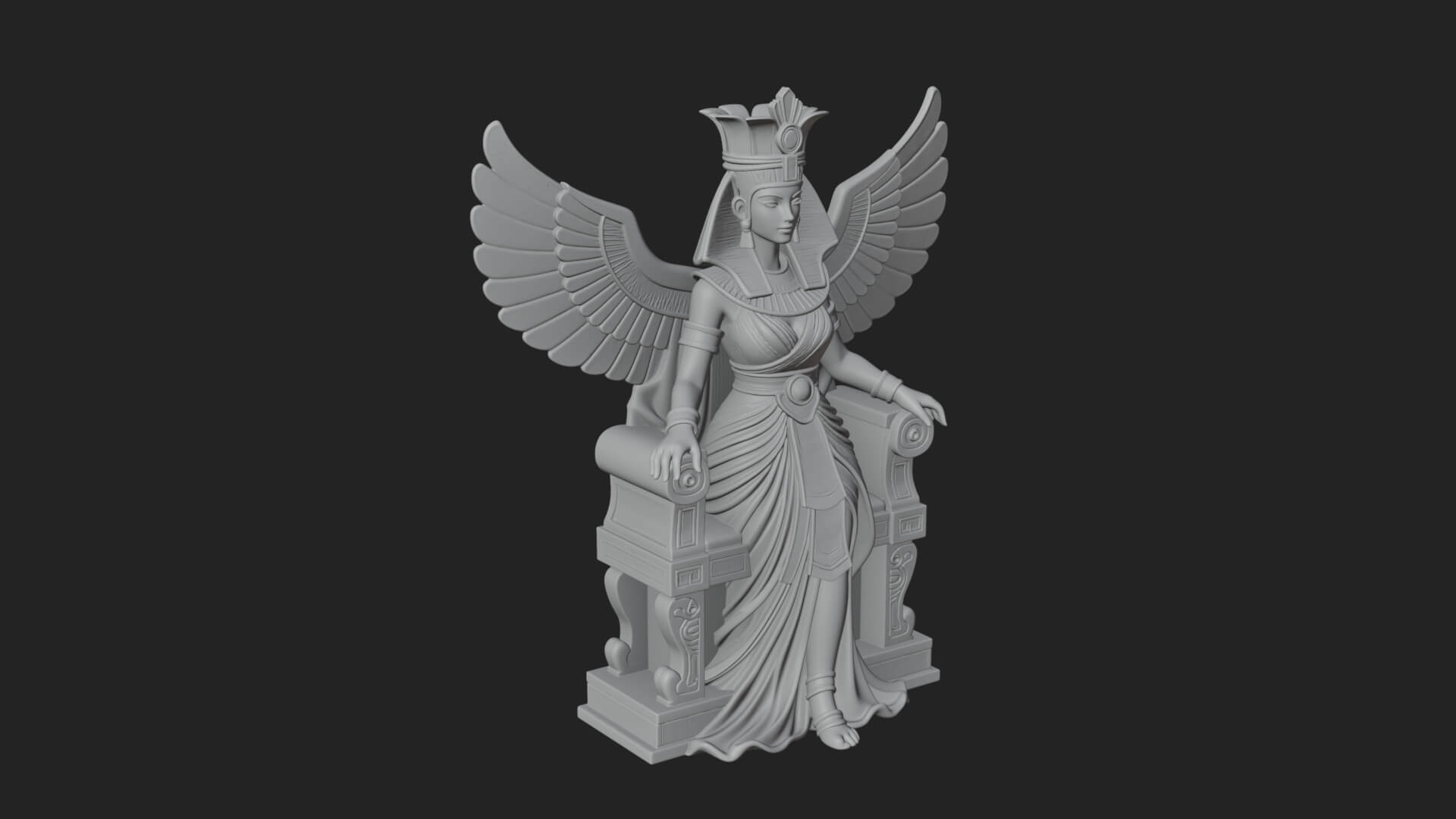 Enthroned Egyptian Goddess Statue Design 6 3D Print Model 3D Model