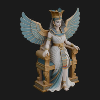 Enthroned Egyptian Goddess Statue Design 6 3D Print Model