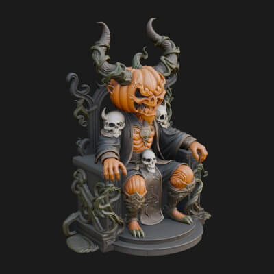 Enthroned Pumpkin Lord Statue Design 1 3D Print Model