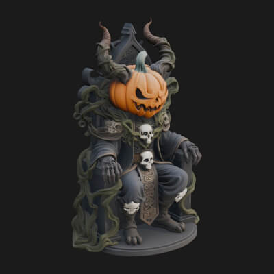 Enthroned Pumpkin Lord Statue Design 2 3D Print Model