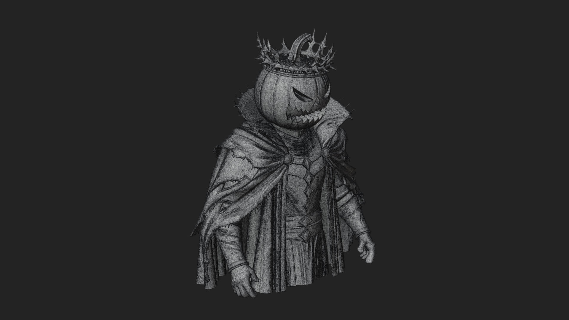 Enthroned Pumpkin Lord Statue Design 3 3D Print Model 3D Model
