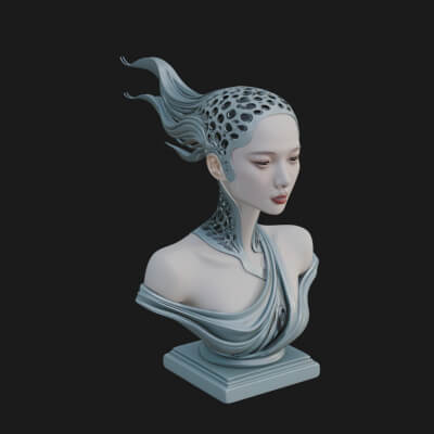 Ethereal Lace Woman Bust Statue Design 1 3D Print Model