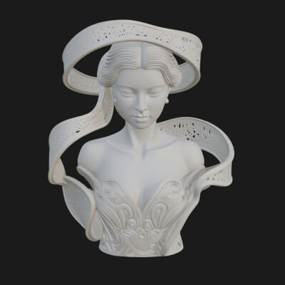 Ethereal Lace Woman Bust Statue Design 4 3D Print Model