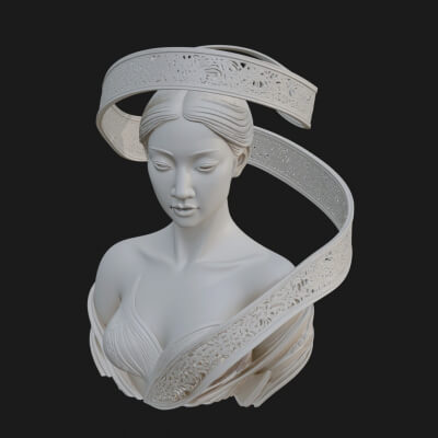 Ethereal Lace Woman Bust Statue Design 5 3D Print Model