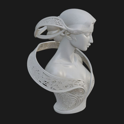 Ethereal Lace Woman Bust Statue Design 6 3D Print Model