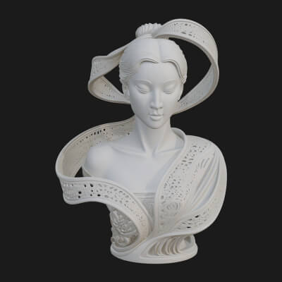 Ethereal Lace Woman Bust Statue Design 7 3D Print Model