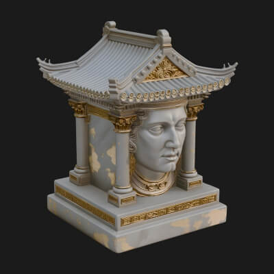 Face Carved Column Capital Design 2 3D Print Model