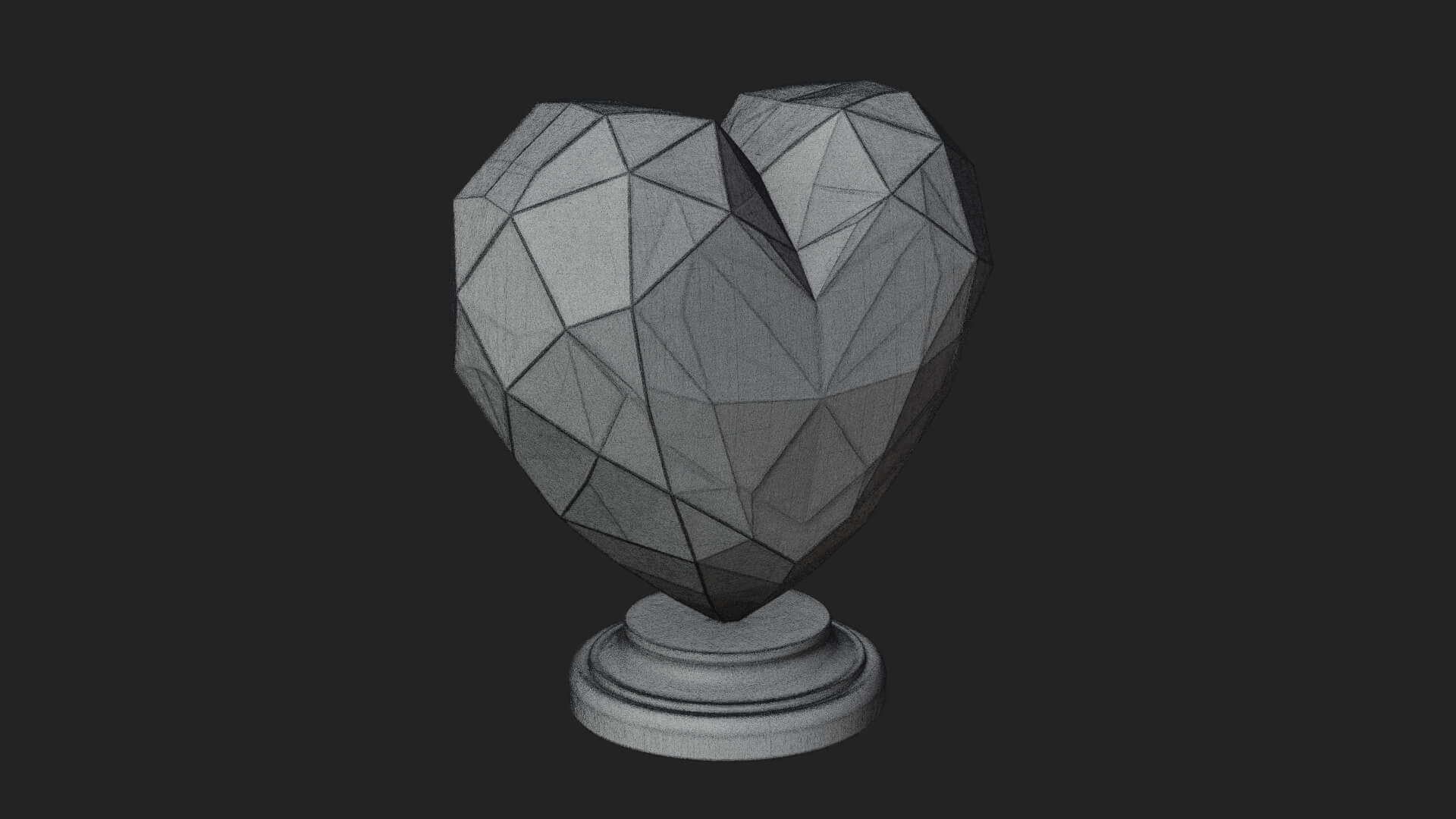 Faceted Crystal Heart Statue Design 2 3D Print Model 3D Model