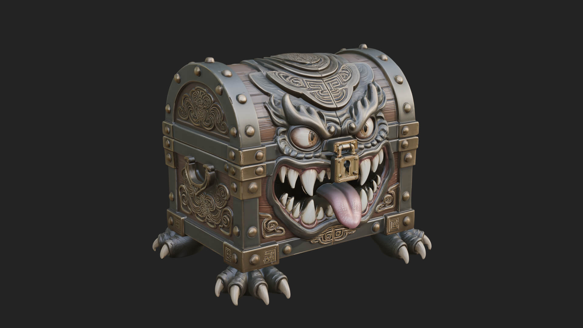 Fanged Mimic Chest Statue Design 1 3D Print Model 3D Model