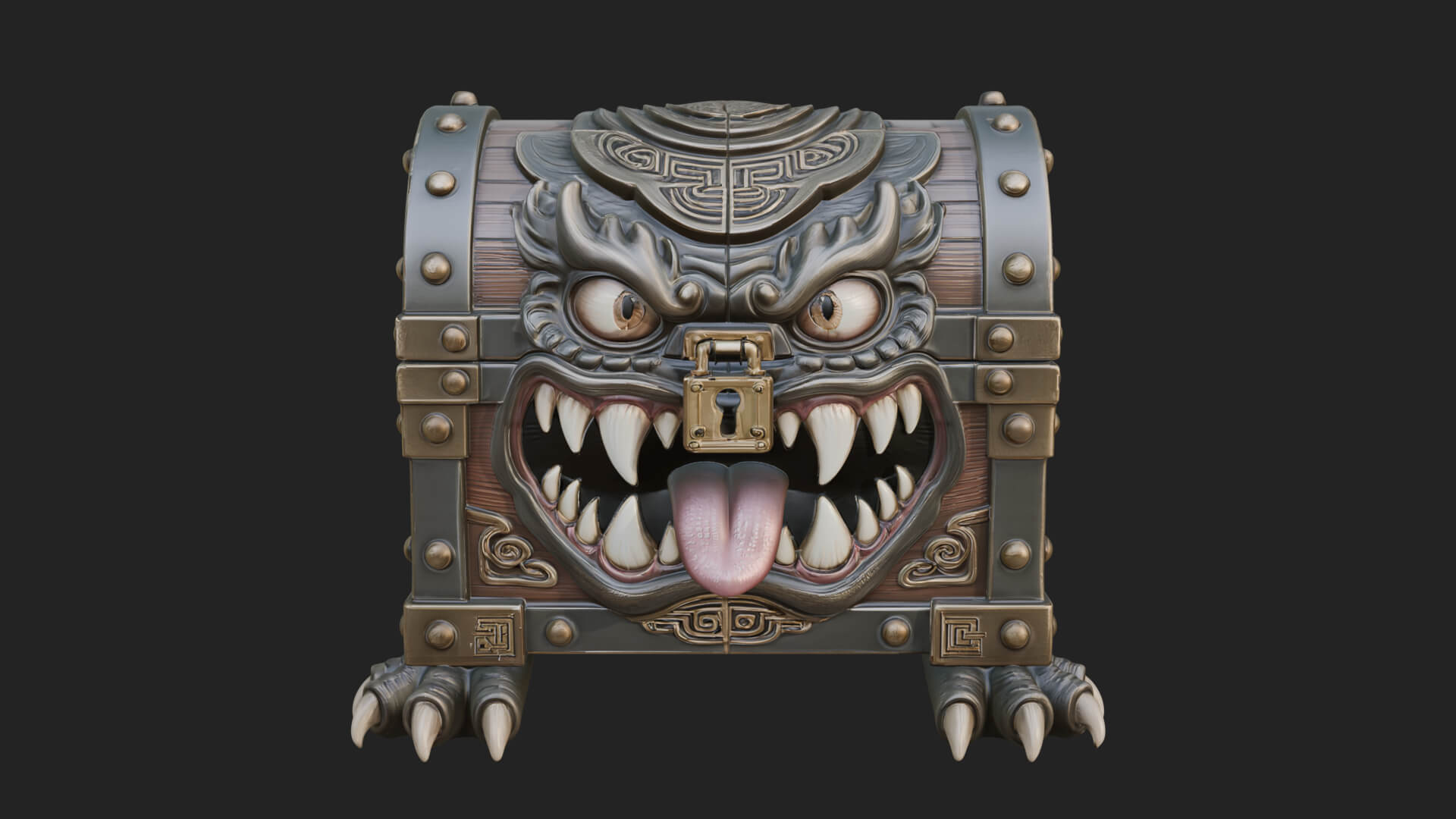 Fanged Mimic Chest Statue Design 1 3D Print Model 3D Model
