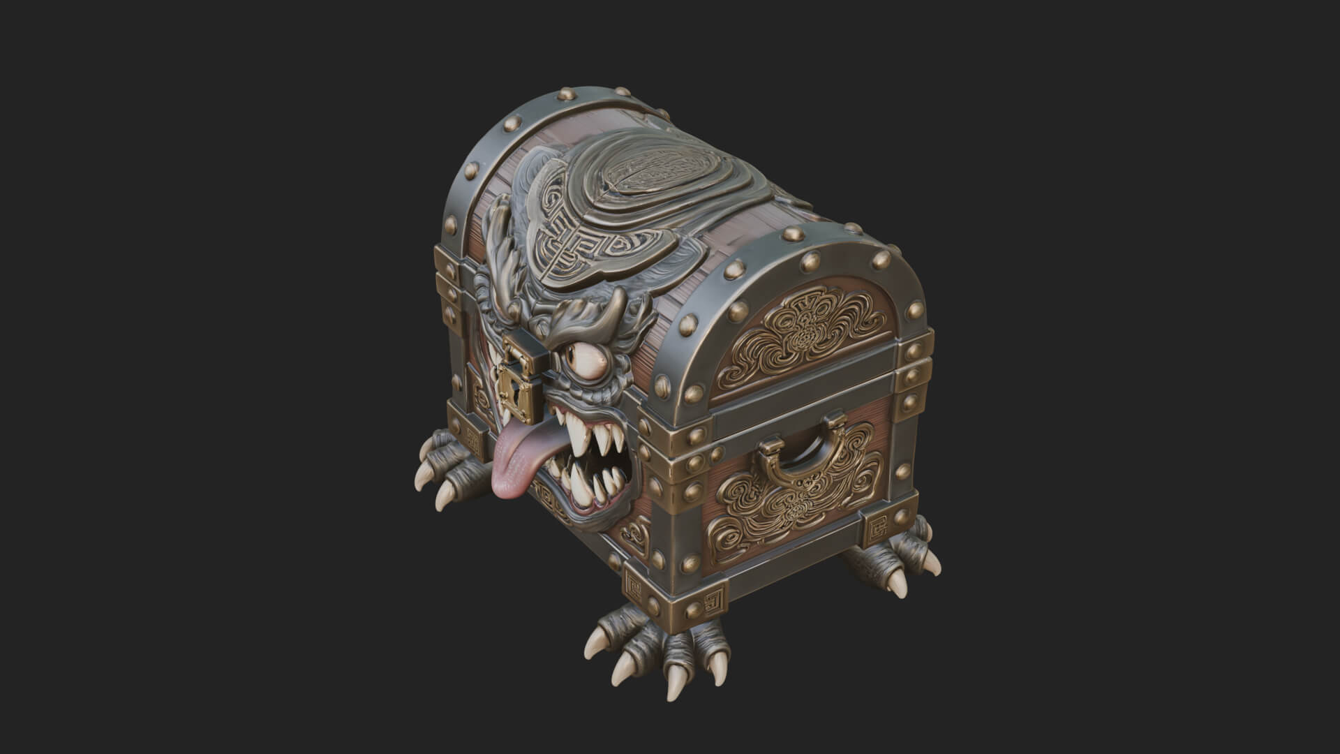 Fanged Mimic Chest Statue Design 1 3D Print Model 3D Model